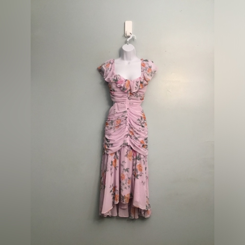 Astr Pink Floral Chiffon Dress